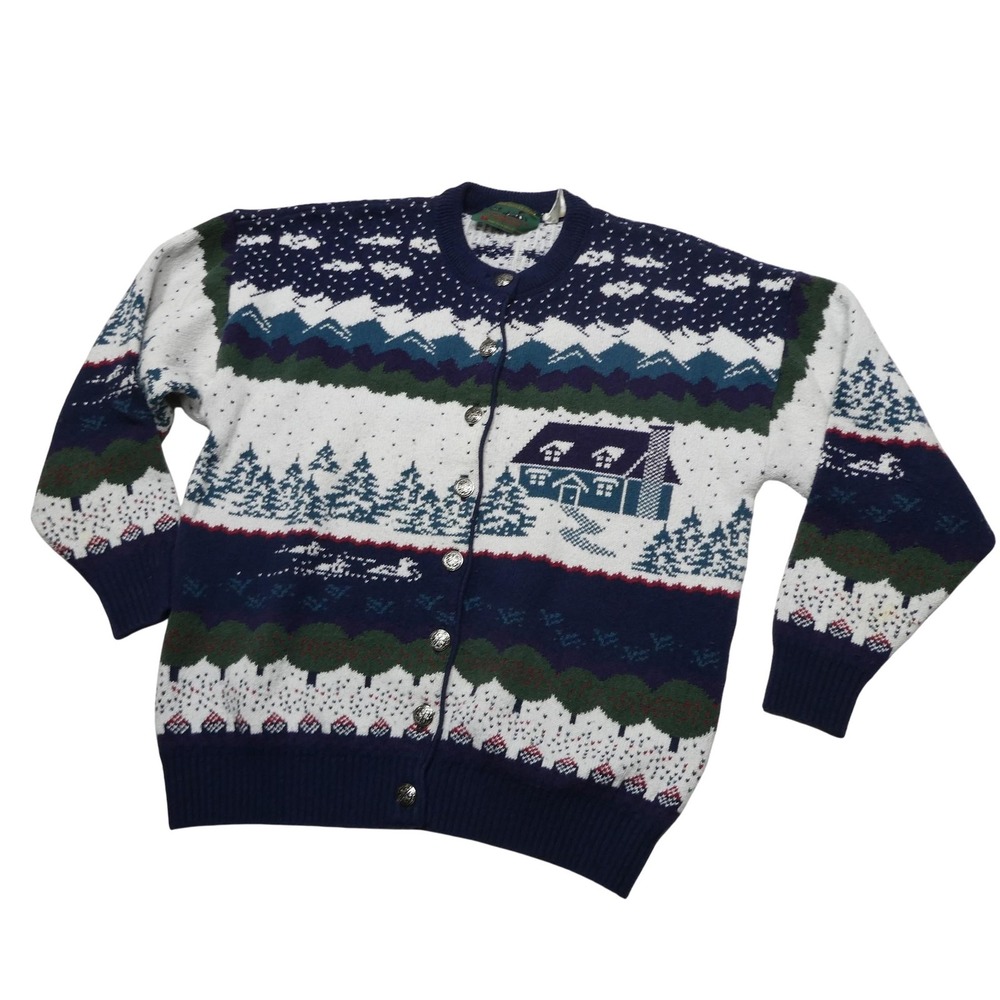 Northern Reflections Sweater Cardigan Womens Small Blue Winter Cabin Knit